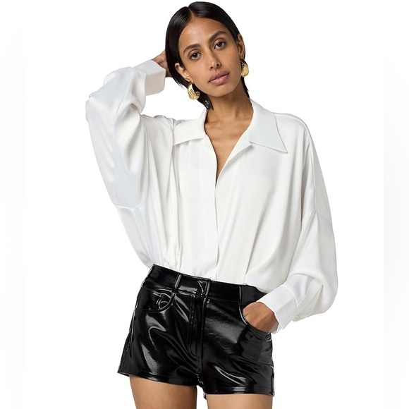 Norma Kamali Super Oversized Boyfriend Neck Shirt Bodysuit NWT - Picture 1 of 11